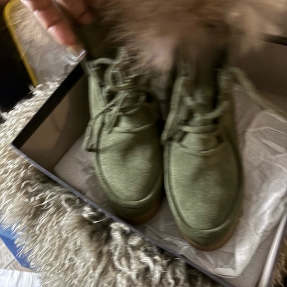 Barneys New York Olive Suede Fur-Lined Wedge Boots - Picture 7 of 7